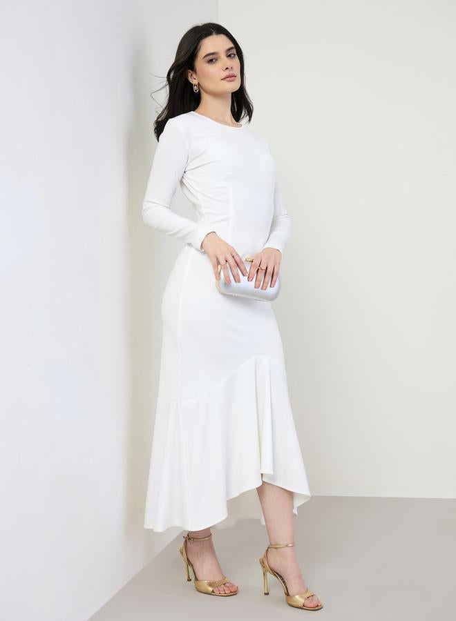 Styli Women White Long Sleeve Mermaid Hem Maxi Dress - Image 2
